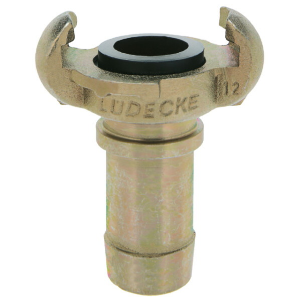 Lüdecke claw coupling SKB-P with hosetail & safety collar for crimping assembly