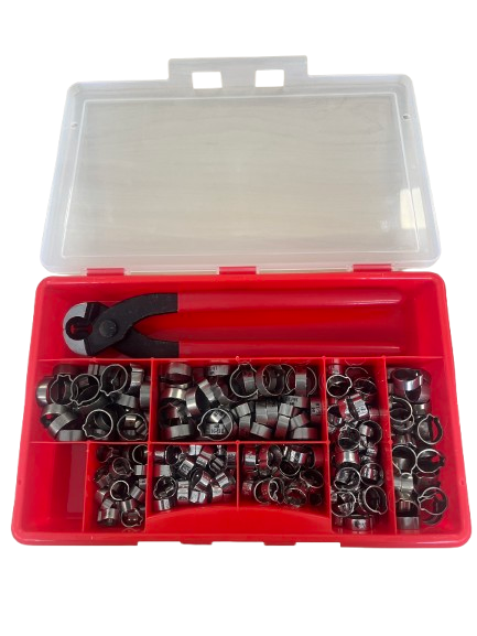 Hoseclampbox one ear (270 pcs) stainless steel incl. mounting plier