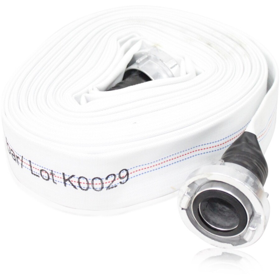 White pvc / woven textile layflat hose including storz couplings
